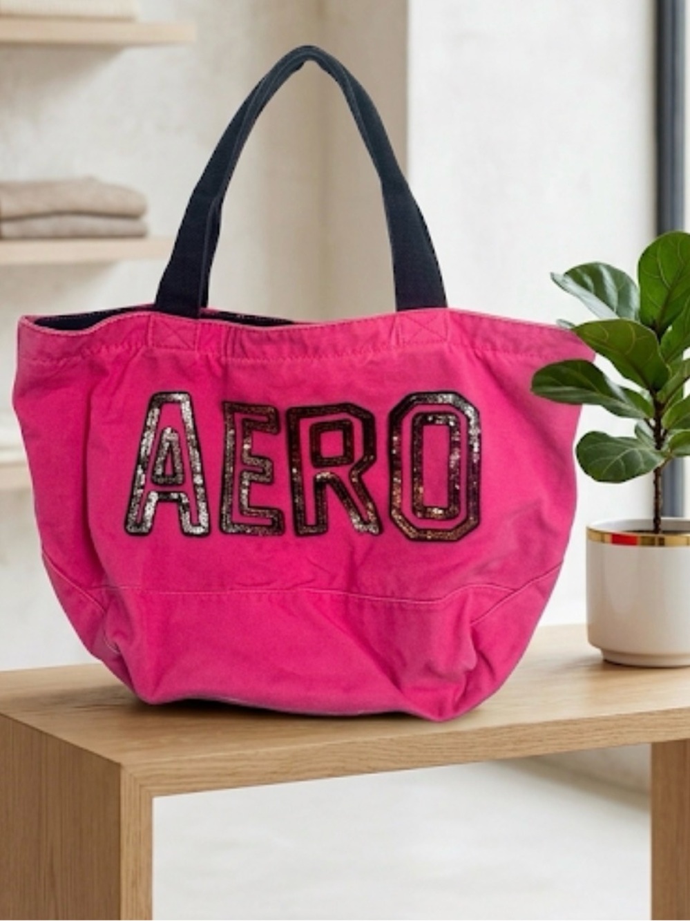 Aeropostale Pink Tote Bag with Black Handles